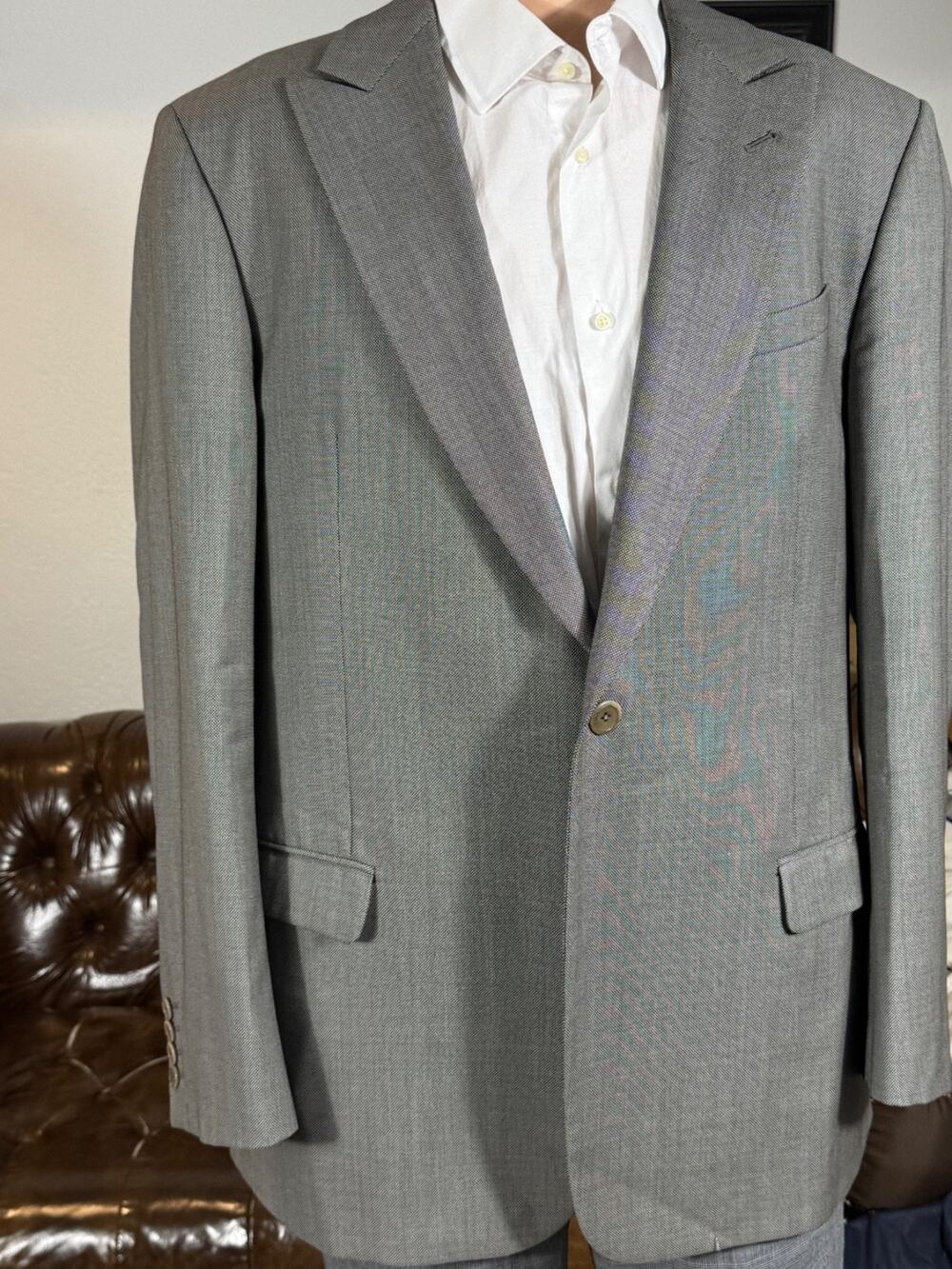 Armani Collezioni Birdseye Nailhead Gray Peak Lapel Blazer Sportcoat 44R Vintage